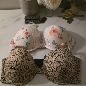 Floral and Animal Print Bra Set - Cream and Black